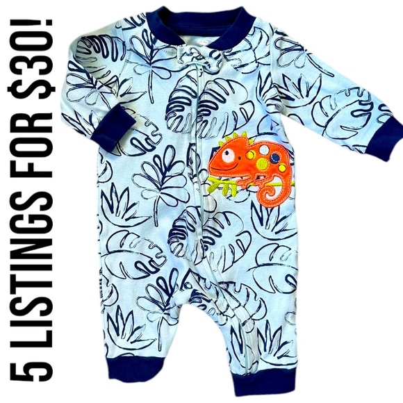 Koala Baby Boy Zip Longalls Blue Chameleon Romper Tropical One Piece - Picture 1 of 10